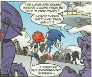 Sonic and Sally McAcorn walking though Litigopolis Zone