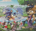 Sonic impatiently waits for the lake to generate a ring.