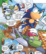 Sonic the Hedgehog riding on a Newtron.