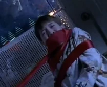 He gets tied up and gagged