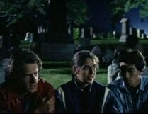 the three teens waiting at the cemetery waiting for the two ghosts