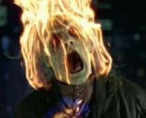 The vampire instantly engulfs in flames