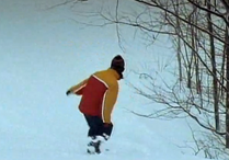 When she gets there Gina is there and leads the way on snowboard