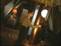 Peter going into his machine