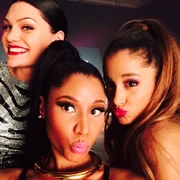Ariana, Nicki, and Jessie on the set of the music video