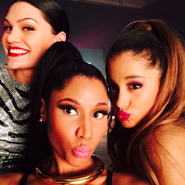 Ariana, Nicki, & Jessie on the set of Bang Bang