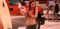 Cat Valentine getting fired at with water guns