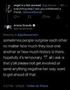 Grande talking about the feud and how people can outgrow each other.