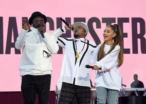 Grande with The Black Eyed Peas performing "Don't Dream It's Over" at One Love Manchester, 2017.
