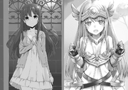 Kaori's original appearance (left) and after her soul was transferred into Noint's body (right).