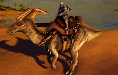 Un joueur chevauchant un Parasaure