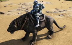 Un joueur chevauchant un Smilodon