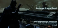 Batman with the Prototype Grapnel Boost in Arkham City.