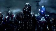 Scarecrow with the Arkham Knight and their Militia