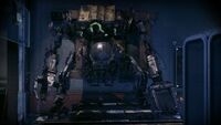 Riddler's giant robot display case in the Evidence Room at the GCPD Lockup in Arkham Knight