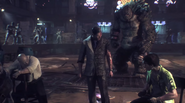 Killer Croc, Two-Face, Riddler, and Penguin in a Joker Hallucination in Arkham Knight