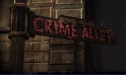 Close up of the Crime Alley sign