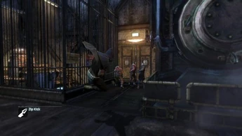 Robin using the Zip-Kick on three of Harley's Henchmen in Harley Quinn's Revenge.