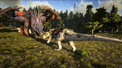 Dragon engaging a Tyrannosaurus.