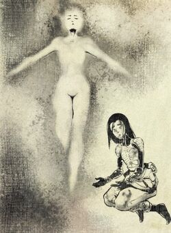 Helena completes her ascension into becoming a Homo Deus with Mei-Yin watching her body turning into dust, leaving only an ethereal outline..jpg