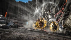 Yutyrannus roars at the entrance of the Tek Cave