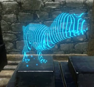 A Carnotaurus Trophy on an  Artifact Pedestal.