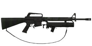 The M16 (XM148) 5.56 mm assault rifle.