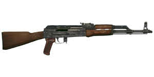 The AKM 7.62 mm assault rifle.