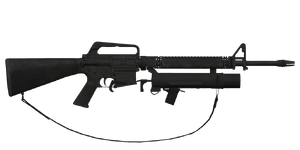 The XM16E1 (XM148) 5.56 mm assault rifle.