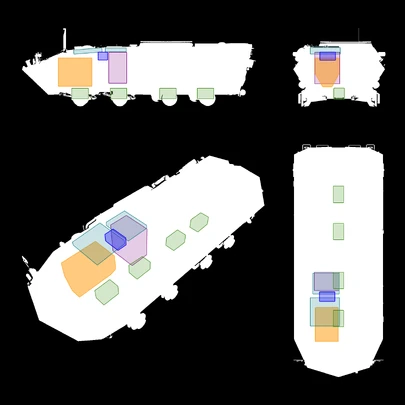 LEGEND'"`UNIQ--ref-000000A4-QINU`"'Orange = EngineLight blue = RadiatorsPurple = Fuel tankDark blue = BatteryGreen = Differentials
