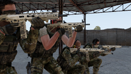 CMMG's MX and its sub-variants (from foreground-to-background, excluding the MX 3GL): the baseline MX rifle, MXC carbine, MX SW light support weapon, and MXM marksman rifle.