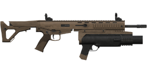 The MXAR 3GL 6.5 mm assault rifle.