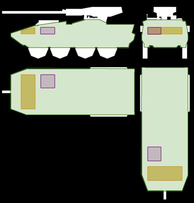LEGENDGreen = BodyOrange = EngineViolet = Fuel tank