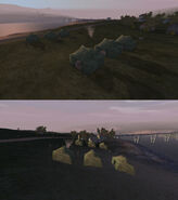 Soviet garrisons on the western (top) and eastern (bottom) sides of the bridge.
