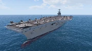 Port side view of the Freedom's bow and flight deck.