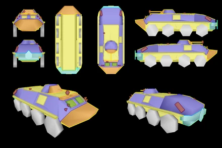 LEGENDDark blue = armor_7mm_plate.bisurfGreen = glass_armored.bisurfMaroon = armor_1mm_plate.bisurfOrange = armor_11mm_plate.bisurfTeal = armor_3mm_plate.bisurfYellow = armor_5mm_plate