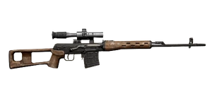 The SVD 7.62 mm sniper rifle.