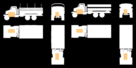 Left: V3S/Supply Truck, Right: V3S Open/Repair TruckLEGENDOrange = Engine