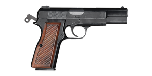 The HP 9 mm handgun.