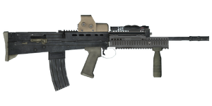 The L85A2 5.56 mm assault rifle.