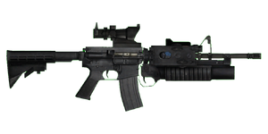 The M4A1 M203 5.56 mm carbine.