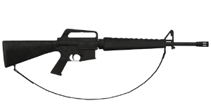 The M16A1 5.56 mm assault rifle.