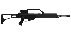 The G36E 5.56 mm assault rifle.