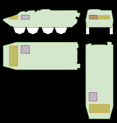 LEGENDGreen = BodyOrange = EngineViolet = Fuel tank