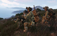 Screenshot released to promote Malden DLC's Combat Patrol scenarios. The Recon marksman on the left is wielding a Mk18 ABR fitted with the DMS.
