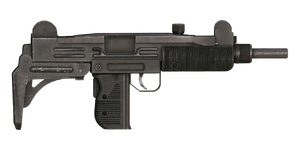 The MP2A1 9 mm submachine gun.