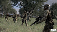 Promotional screenshot released during the pre-Alpha. Note the NATO infantryman in the foreground with an MOS fitted to his Mk18 ABR.