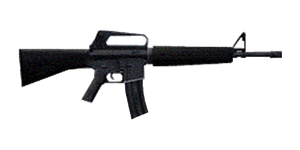 The M16A2 5.56 mm assault rifle.