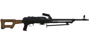 The HMG PKM 7.62 mm medium machine gun.