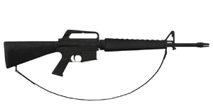 The XM16E1 5.56 mm assault rifle.
